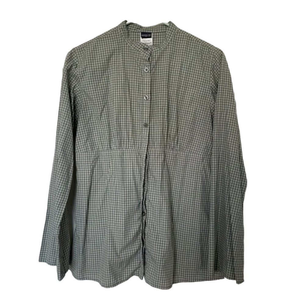 Patagonia Green Gingham Button Up Long Sleeve Shirt Blouse Women's Size 6